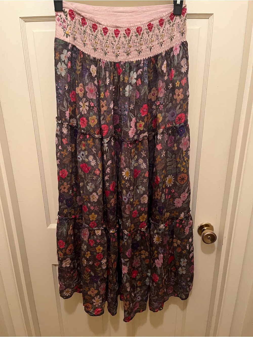 NATURAL LIFE Floral Tiered Maxi Skirt Embroidered Waist Boho Medium M - Picture 3 of 6